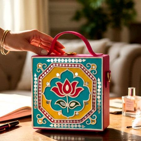 Mini Lotus Lippan Art Handcrafted Square Sling Bag